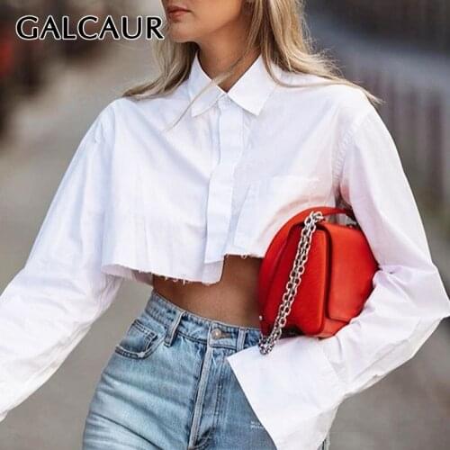 GALCAUR Casual Shirts For Women Lapel Long Sleeve Loose Short Korean Elegant Blouses Female 2020 Fashion Autumn Clothing Style