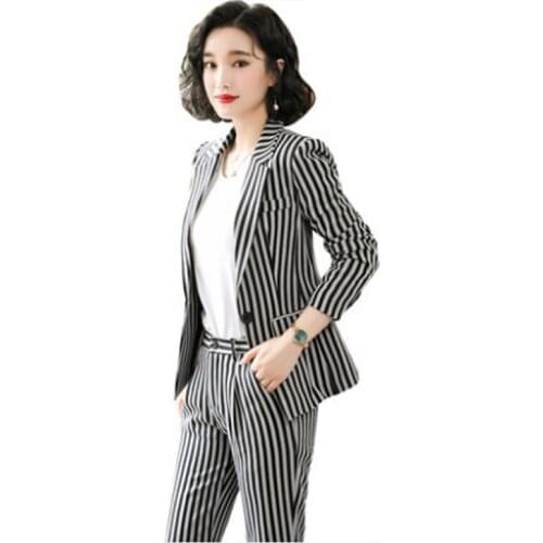 Professional wear womens small suit suit spring and autumn new fashion temperament ladies large size striped suit overalls