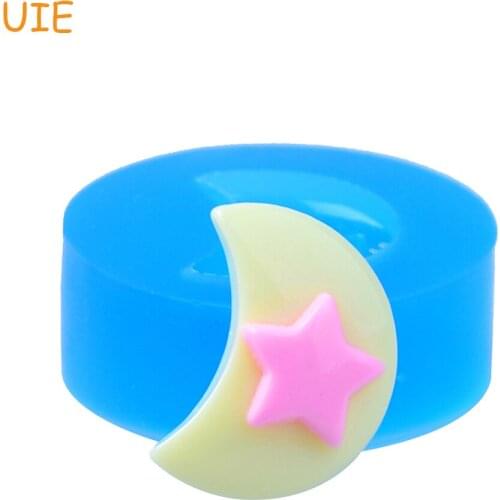 PYL683U 20.5mm Crescent / Moon with Star Silicone Mold - Luna Mold Cake Decorating, Fondant, Chocolate, Gum Paste, Resin Jewelry
