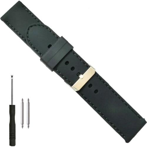 22mm Black Stitched Silicone Rubber Watch Band Replacement Strap for Fashion Casual Watch SEIKO Longines Tissot Panerai Rolex