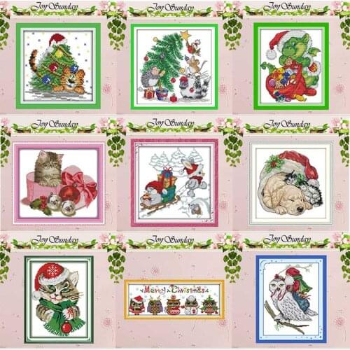 Christmas cat bird owl Animals Cross Stitch 11CT 14CT Cross Stitch Set Wholesale DIY Cross-stitch Kit Embroidery Needlework