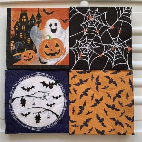Paper napkins serviettes decoupage cool tissue decor Halloween party festival cocktail Pumpkin bat spider web