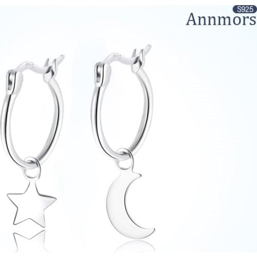 Moon Star Dangle Earrings 925 Sterling Silver Wedding Engagement Statement Jewelry Fashion Stud Earrings for Woman Birthday Gift