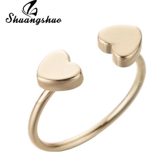 Shuangshuo Antique Heart Wedding Rings for Women Fashion Double Heart Engagement Ring Gold Christmas Gifts for Women bijouterie