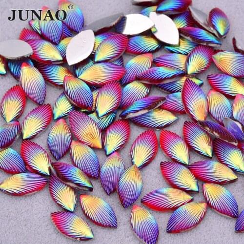 JUNAO 7x15mm Red AB Resin Flatback Rhinestones Horse Eye Crystal Stones Non Sewing Diamond Strass For Dress Decoration