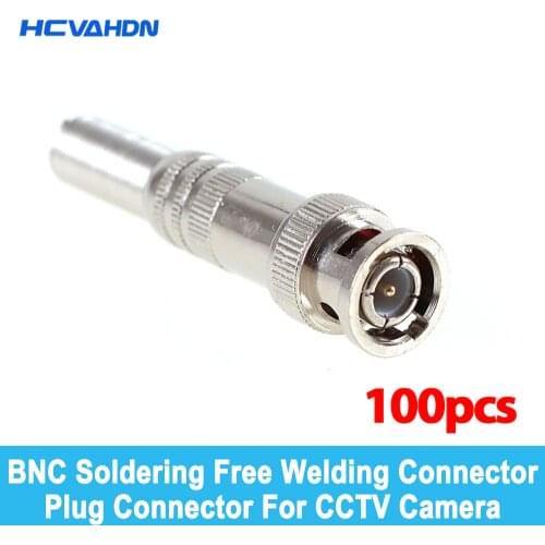 100pcs/lot BNC Male Connector for RG-59 Coaxical Cable, Brass End, Crimp, Cable Screwing, CCTV Camera BNC connector