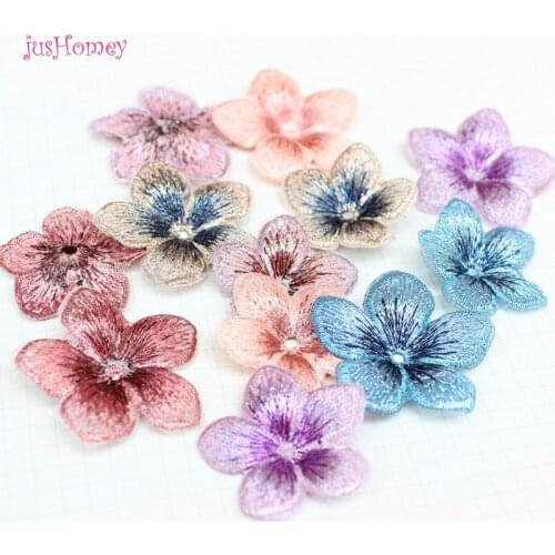 30PCS Boutique Embroidery Five Petals Flower 3D Appliques DIY Accessories 40mm/35mm for Party Decor, Doll Embellishment