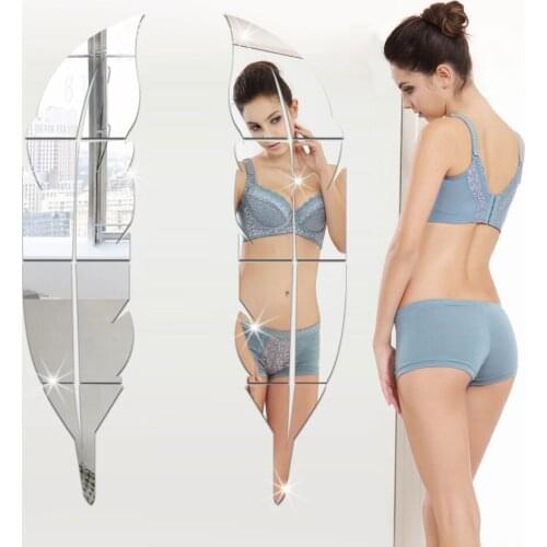 Novetly Mirror Sticker 6pcs=1 Leaf Mirror Surface Crystal Acrylic Home Decal Living Room Murals Wall Paper adesivo de parede