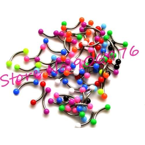 Eyebrow Piercing Ball Neon UV Acrylic Ball 16G Bar Mixed Colors Newest Eyebrow Ring Bananabells curved Fashion Body Jewelry