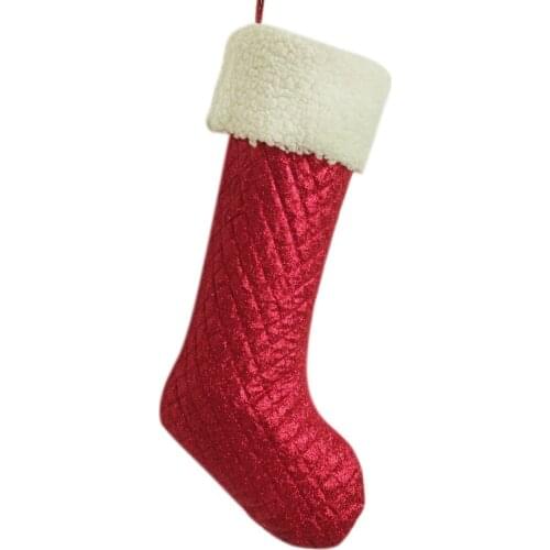 Free shipping Hot Sell glitter blingbling sparkle quilted body sherpa cuff Christmas Stocking red P1657-1