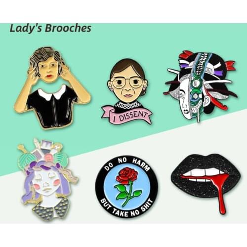 6 Styles Pins Japanese Geisha Judge Raises Her Head Gothic Romantic Wool Cap Girls Brooch Valentine Feminists Assemblage Badge