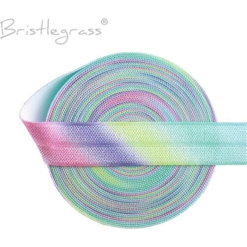 BRISTLEGRASS Wholesale 50 Yard 5/8" 15mm Pastel Rainbow Print Foldover Elastic FOE Spandex Satin Band Hair Tie Dress Sewing Trim