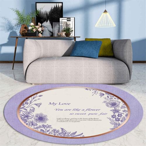 Korean Style Purple Floral Rug Round Girl Room Floor Carpet Mat Chair Mat For Bedroom Washable Rugs Living Room Princess Style