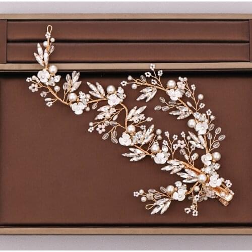 FORSEVEN New Style Gold Color Flower Crystal Beads Simulated Pearls Hairpins Clips Bride Bridal Wedding Party Hair Jewelry