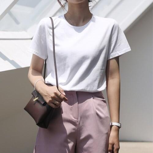 2021 Harajuku Basic Cotton T Shirt Women Summer New Oversized Solid Casual Loose Tshirt Korean Female Tops oversized T-shirt