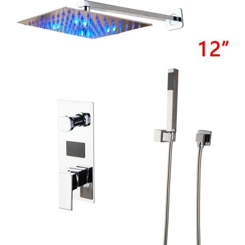 JIENI LED Shower Head 2-Way Digital Mixer Valve Handheld Shower Faucet Wall Mount