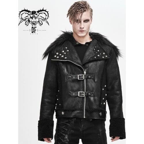 Devil Fashion Mens Punk Rock Fur Collar Coat Street Cool Loose Locomotive Leather Jacket