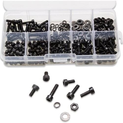 300pcs/box M3 Hexagon Socket Head Screws Kits Carbon Steel Hexagon Bolts Nuts Flat Spring Washers Gaskets Hardware Accessories