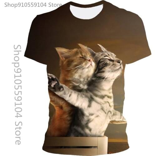 2021 New Boys Girls Fashion Cool T-Shirt Funny Cat 3D Printed T-Shirt Short Sleeve Summer ChildrenS Shirt T-Shirt 110-6XL