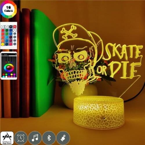 Novelty Night Light LED Bluetooth Speaker Skate or Die 3D Gaming Room Decoration Lamp Atmosphere Nightlight Kids Teenagers Gift