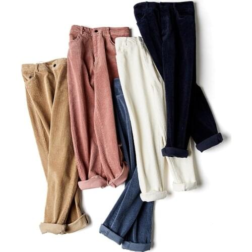 New Womens Corduroy Pants 2019 Women Spring autumn High Waist Wide Leg Pants casual Loose Corduroy Cropped Trousers