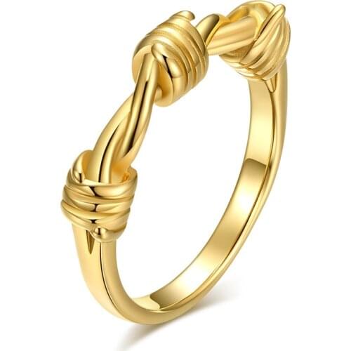 2021 New Arrival Korean Simple Style 18K Golden Double Knots Gothique Rings For Teen Girls Stainless Steel Wedding Boho Jewelry