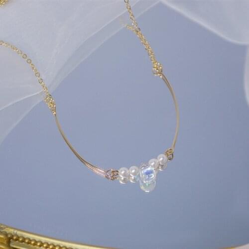 New Design Fashion Jewelry Pearl Gentle Glass Symphony Drops Simple Necklaces for Woman Clavicle Chain Necklace