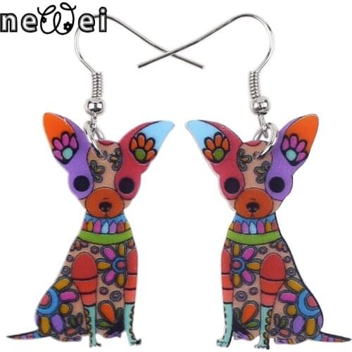 Bonsny Statement Acrylic Novelty Sitting Chihuahua Dog Earrings Dangle Drop Fashion Animal Jewelry For Girls Women Gift Original