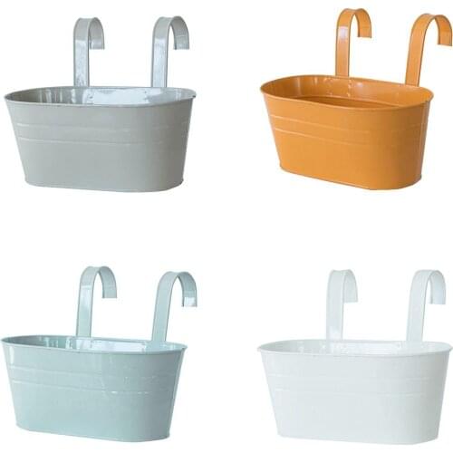 Oval Iron Flower Pot with Detachable Double Hook Hanging Garden Planter Tin bucket Succulent Flower Pot