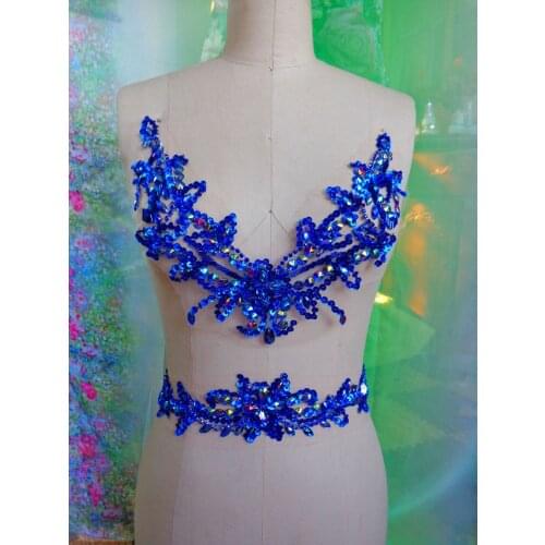 1pcs mix colour handmade 29x26cm&38x7cmcrystal sequins patches sew on rhinestones applique trim dress accessory DIY