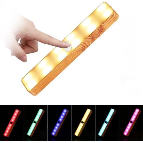 Touch Dimmable Colorful Wood Grain Magnetic LED Under Cabinet Light Motion Sensor Home Lighting Kitchen Decoration Night Light