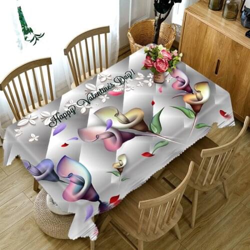 Customizable 3D Tablecloth Colorful Festive Flowers Pattern Washable Cloth Thicken Rectangular and Round Table Cloth for Wedding