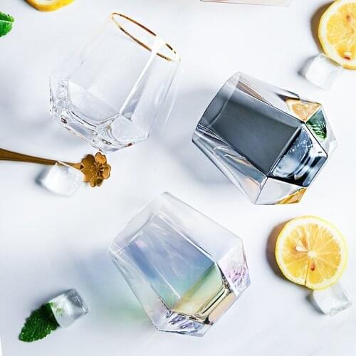 European ins wind hexagonal DIA glass household lead-free crystal glass Phnom Penh electroplated whisky cup breakfast cup