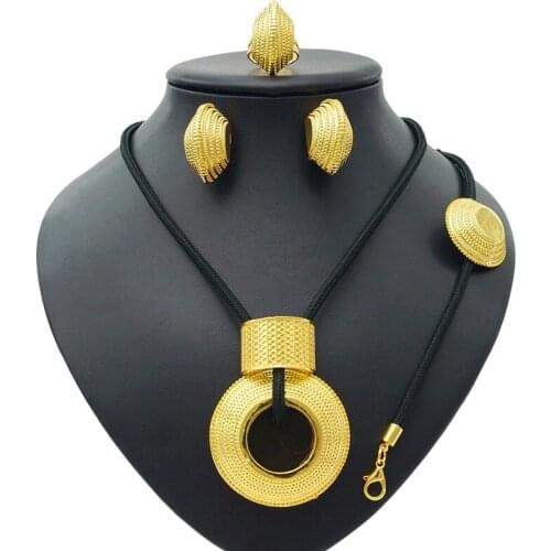 Yulaili Wholesale Match All Jewelry Sets Gold Color Round Shape Pendant Necklace Earrings Bracelet Ring Accessories For Women