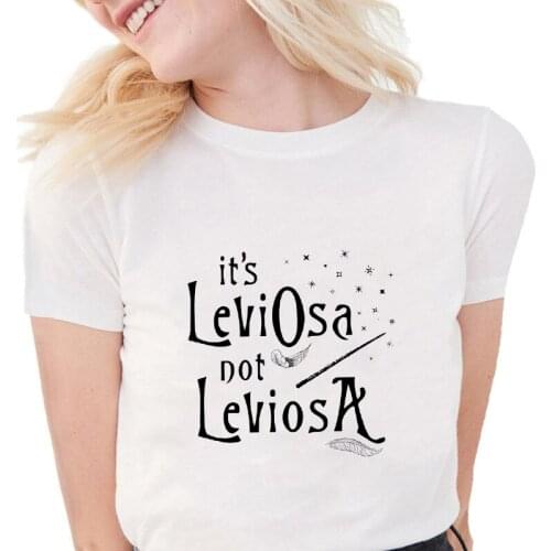 Fashion Feather Print Women T-shirt LeviOsa Not LeviosA Letter Harajuku Graphic White T-shirt Top
