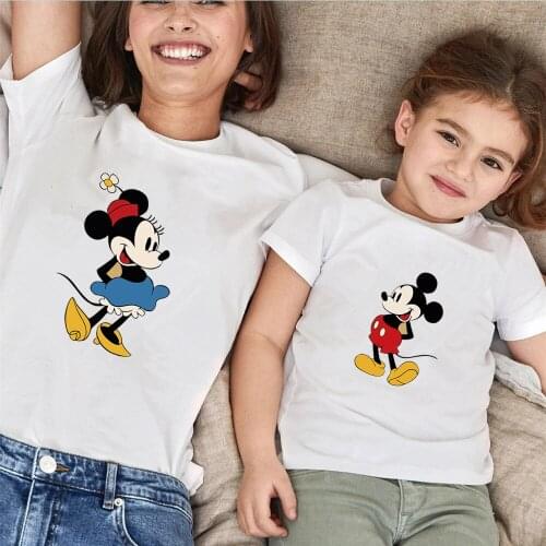 Women Mommy And Me Baby Family Matching Clothes Outfits Summer Casual White T-shirts Disney Short Sleeve Cartoon Tee Female Tops