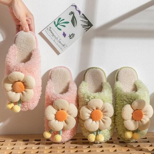 2021 Women slippers cute cartoon autumn winter plush slippers womens Flowers home Shoes women fluffy slippers