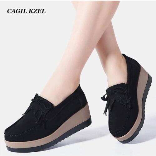 CAGILKZEL 2019 Spring women flats women leather suede fringe platform sneakers thick heel casual boat shoes ladies loafers shoes