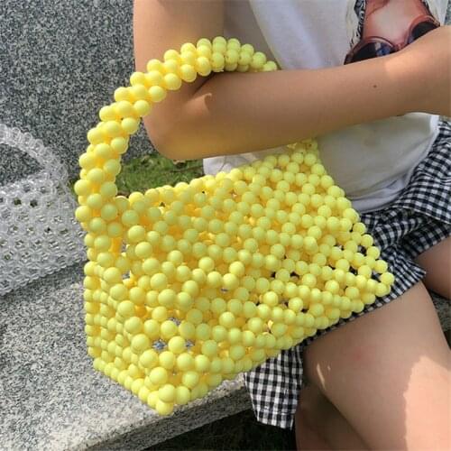 Handmade Beaded Handbags for Women Yellow Hollow Out Small Day Clutch Purse Ladies Cute Shoulder Bags Bolso Mujer