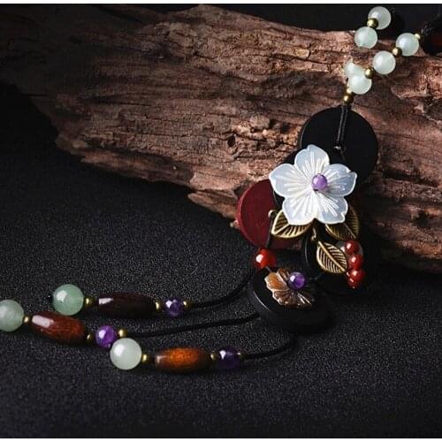 Flower Colorful Natural Stone Necklace for Women Sweater Necklace Long Boho Necklace Women Statement Necklace Shell