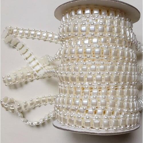 2 Meters/lot 14mm Craft ABS Half Square Shape Flatback Imitation Pearl Beads Chain For DIY Decoration