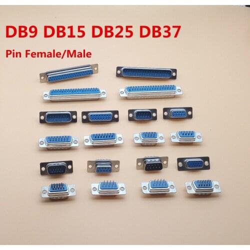 5Pcs DB9 DB15 DB25 DB37 Hole/Pin Female/Male Blue Welded Connector RS232 serial port socket DB adapter