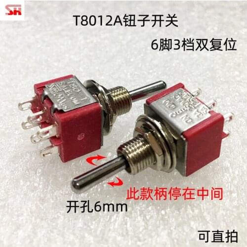 5Pcs Hole 6 mm T8012A 6Pin 3Position Momentary DPDT (ON)-OFF-(ON) Red Toggle Switch 5A 125VAC
