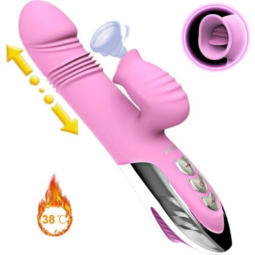 Automatic Telescopic Heating Dildo Vibrator Tongue Licking Clit Vibrator Vaginal Sucker G spot Massage Adults Sex Toys For Woman