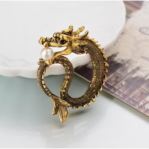 SexeMara Pin Badge Retro European and American High-end Mens Suits Vintage Badge Brooch Jewelry Alloy Dragon Totem Brooch