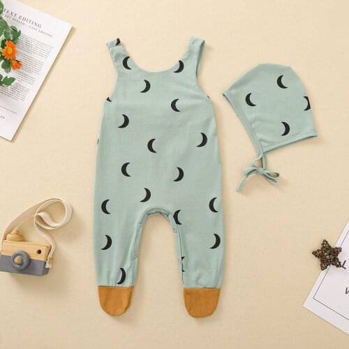 Baby Dotted Moon Print Rompers Hat Set Sleeveless Children Clothing Baby Overalls Boys Girls Clothes Jumpsuit Footies Rompers