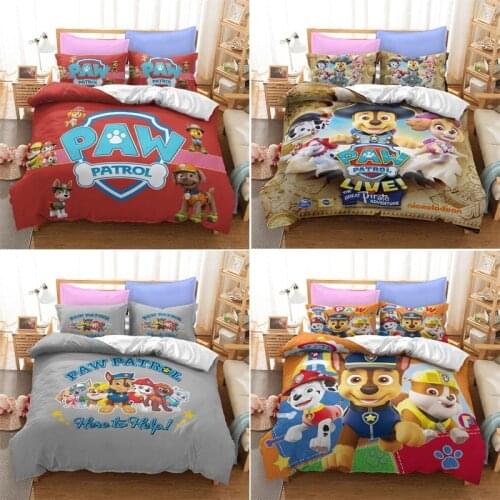 Paw Patrol 3D Printed Bedding Set Children Cartoon Quilt Cover Pillowcase Pattern Double Bed Set Polyester Soft No Cotton