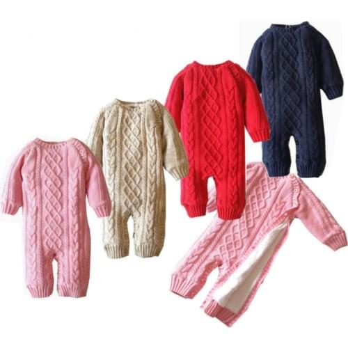 Baby Knitted Sweater Romper 0-18 Months Solid Color Thick Cotton O-Neck Autumn Winter Infant Boy Girl Baby Clothing