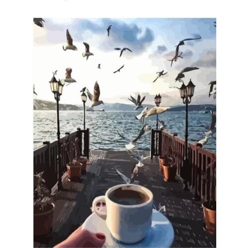 GATYZTORY DIY Painting By Numbers Seagull HandPainted Animals Oil Painting Drawing On Canvas Home Decoration Fun at Home