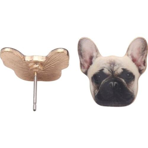Hainon New Gold Color Puppy Dog Head Stud Earrings Jewelry Beautiful Enamel Oil Dog Earrings for Women Party Engagement Gifts